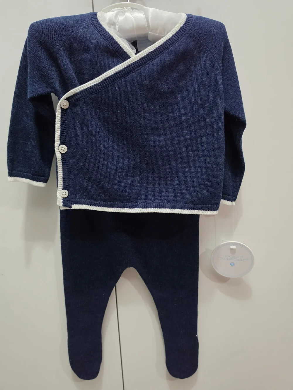 Edgehill Collection Navy and White Knit Baby Matching Set